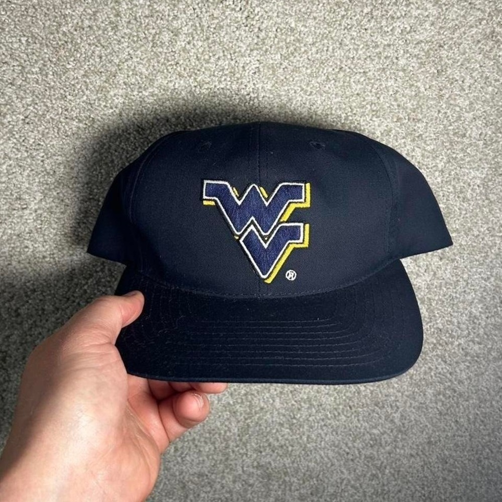 Vintage 90s West Virginia mountaineers navy blue twill SnapBack hat cap